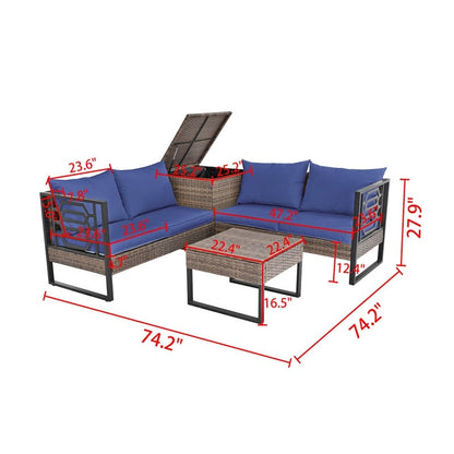 Set di divani in vimini da 4 posti Patio Festival con tavolino e cuscini