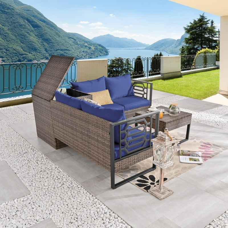 Set di divani in vimini da 4 posti Patio Festival con tavolino e cuscini