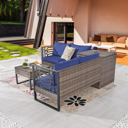 Set di divani in vimini da 4 posti Patio Festival con tavolino e cuscini