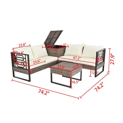 Set di divani in vimini da 4 posti Patio Festival con tavolino e cuscini