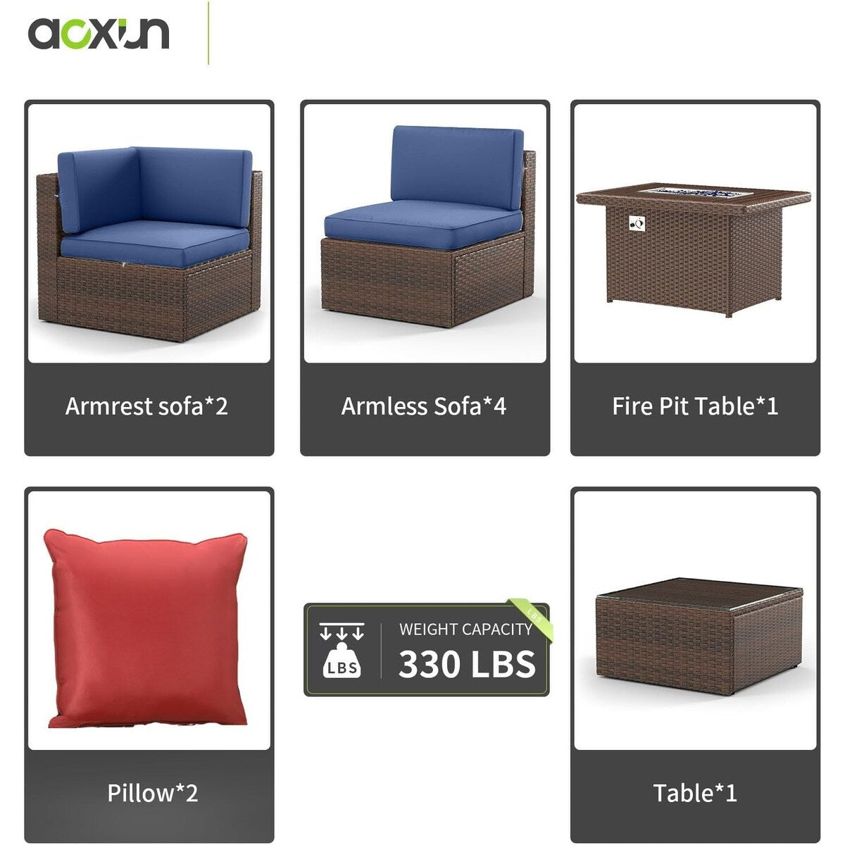 Set di mobili da giardino da 8 pezzi con tavolo da fuoco da 40 cm