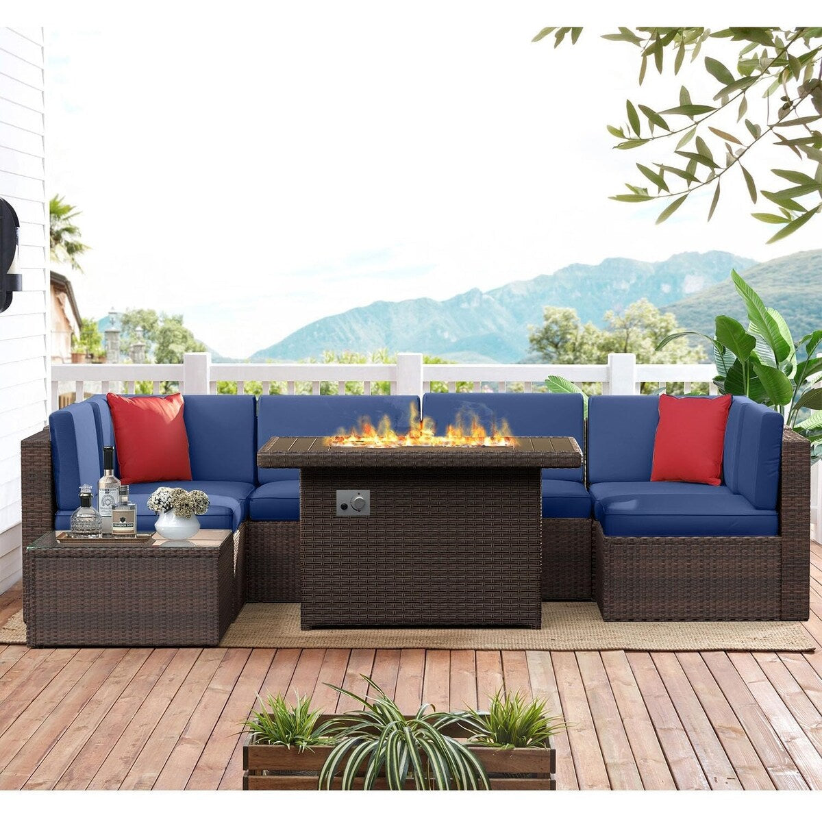 Set di mobili da giardino da 8 pezzi con tavolo da fuoco da 40 cm