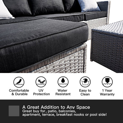 Set da conversazione per patio in vimini per tutte le stagioni, 3 pezzi, componibile per esterni, beige