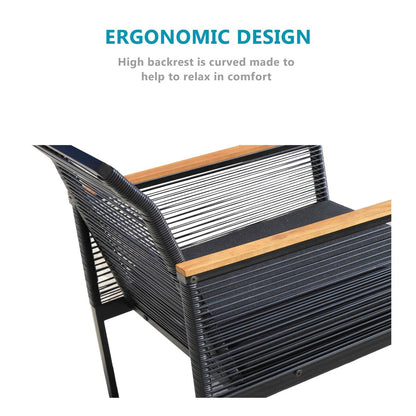 Set di mobili da giardino - Set da conversazione da giardino in vimini per tutte le stagioni, 4 pezzi, set di divani da esterno neri con cuscini e sedie lavabili