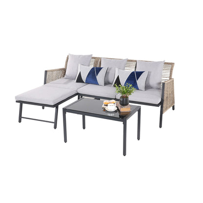 Set di mobili da giardino - Divano componibile da esterno in vimini e rattan, set da conversazione per tutte le stagioni, con morbidi cuscini