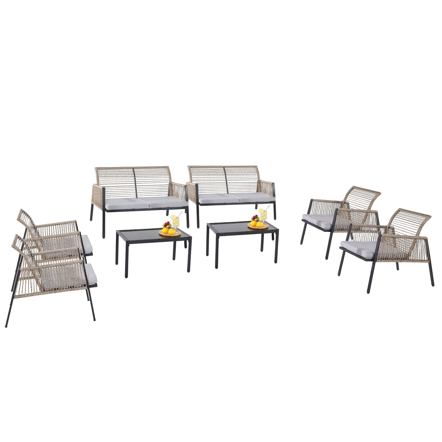 Set di mobili da giardino - Divano componibile da esterno in vimini e rattan, set da conversazione per tutte le stagioni, con morbidi cuscini