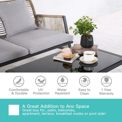 Set di mobili da giardino - Divano componibile da esterno in vimini e rattan, set da conversazione per tutte le stagioni, con morbidi cuscini