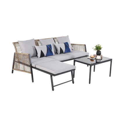 Set di mobili da giardino - Divano componibile da esterno in vimini e rattan, set da conversazione per tutte le stagioni, con morbidi cuscini