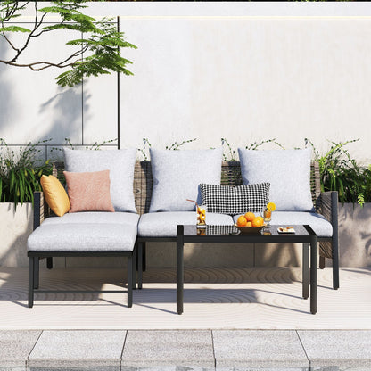 Set di mobili da giardino - Divano componibile da esterno in vimini e rattan, set da conversazione per tutte le stagioni, con morbidi cuscini