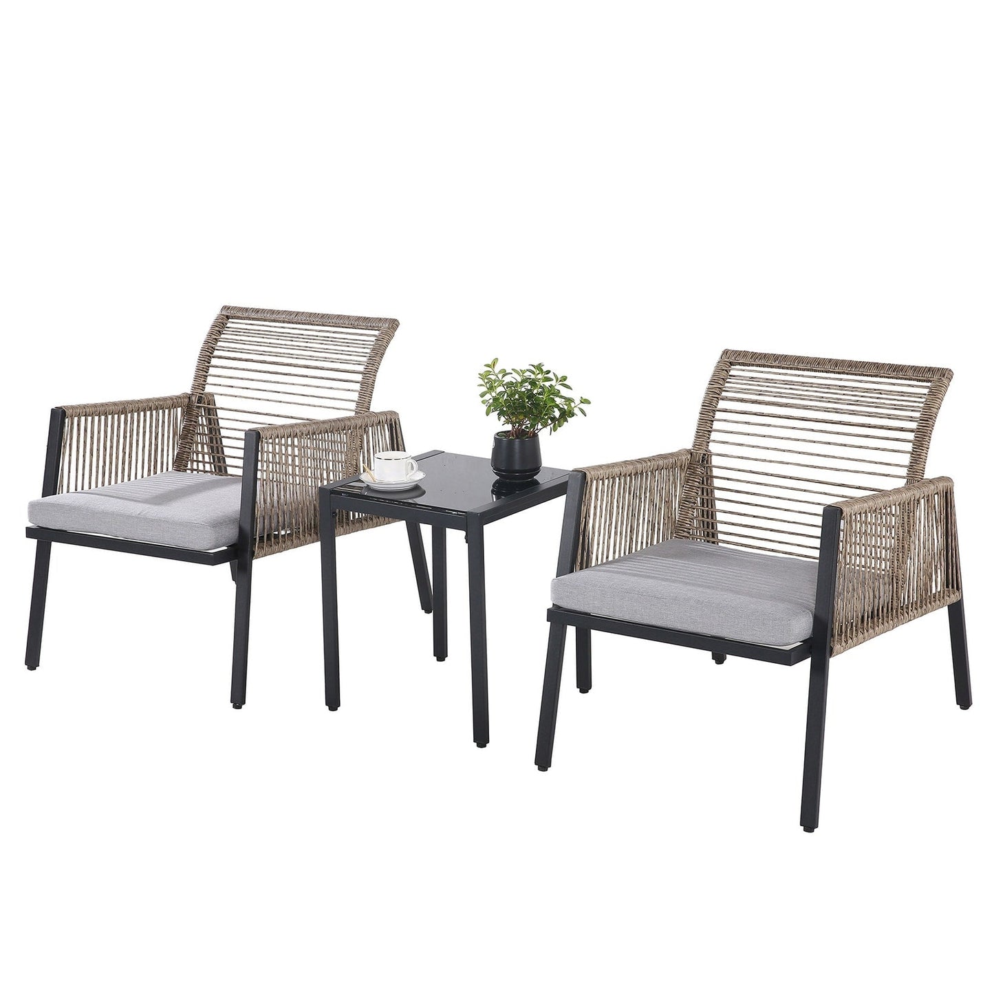 Set di mobili da giardino - Divano componibile da esterno in vimini e rattan, set da conversazione per tutte le stagioni, con morbidi cuscini