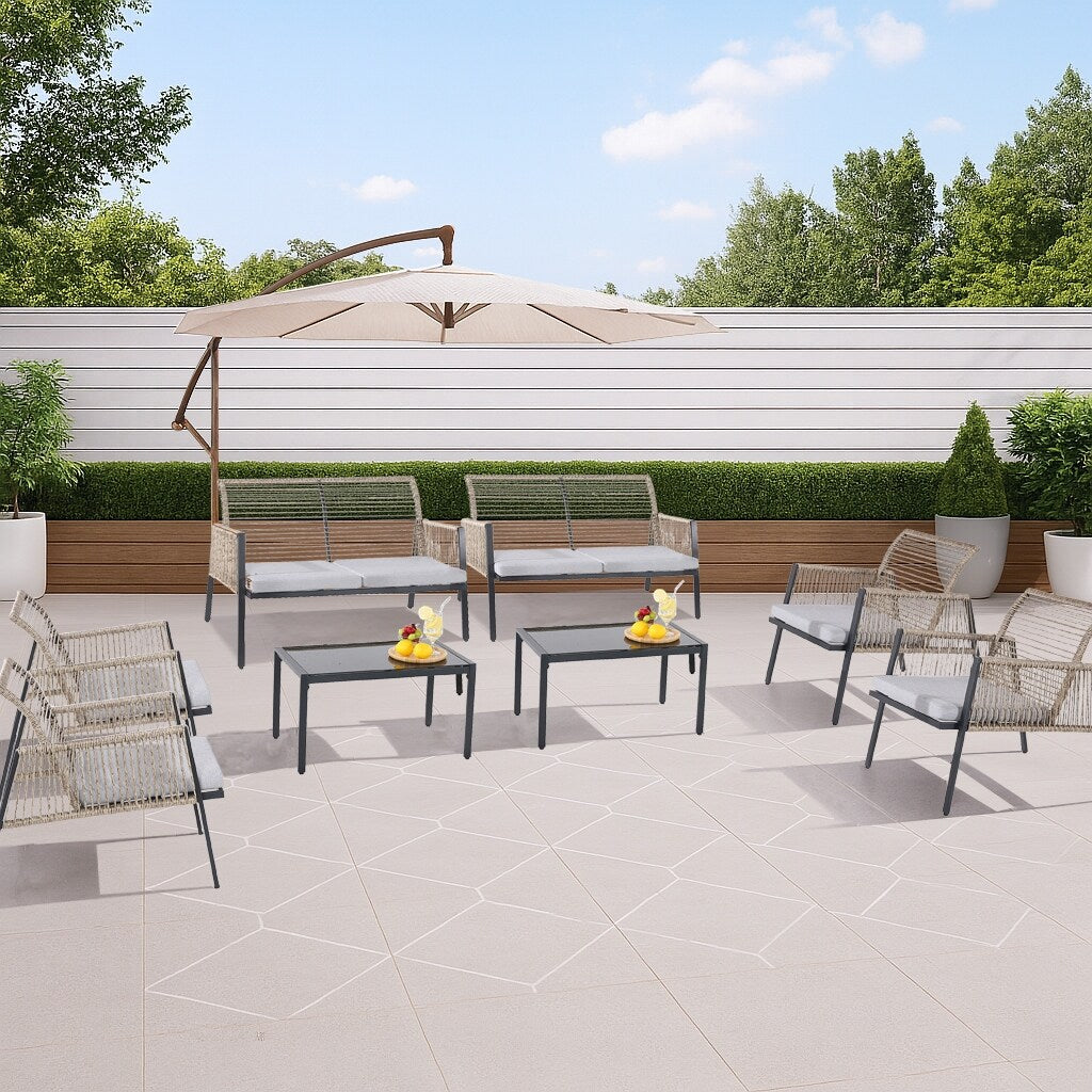 Set di mobili da giardino - Divano componibile da esterno in vimini e rattan, set da conversazione per tutte le stagioni, con morbidi cuscini