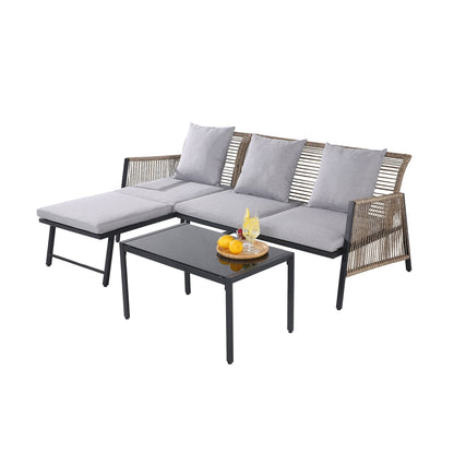 Set di mobili da giardino - Divano componibile da esterno in vimini e rattan, set da conversazione per tutte le stagioni, con morbidi cuscini