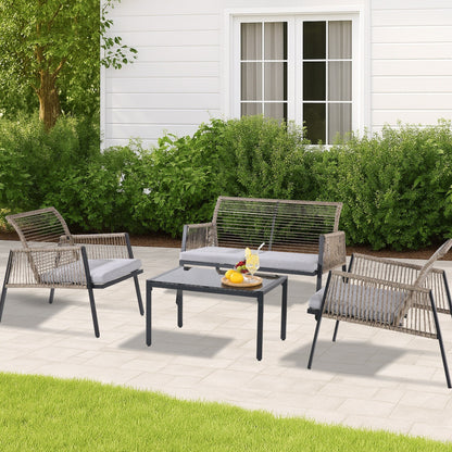 Set di mobili da giardino - Divano componibile da esterno in vimini e rattan, set da conversazione per tutte le stagioni, con morbidi cuscini