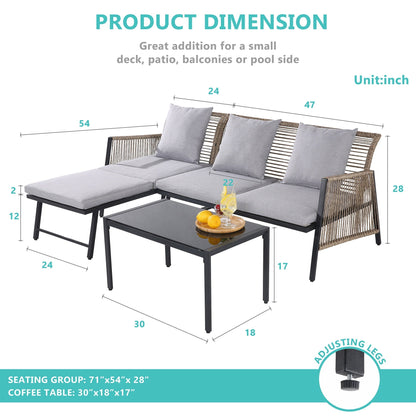 Set di mobili da giardino - Divano componibile da esterno in vimini e rattan, set da conversazione per tutte le stagioni, con morbidi cuscini