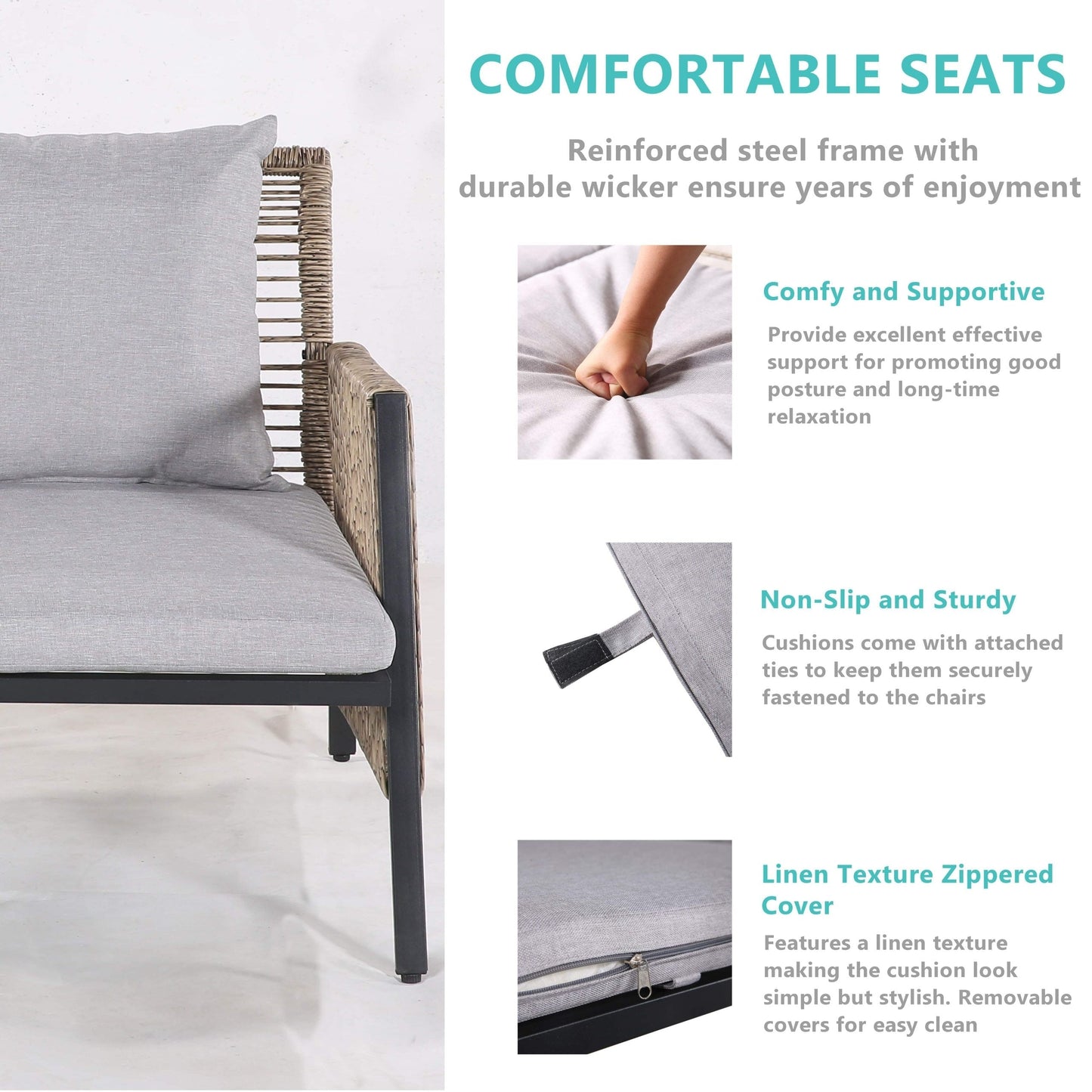 Set di mobili da giardino - Divano componibile da esterno in vimini e rattan, set da conversazione per tutte le stagioni, con morbidi cuscini