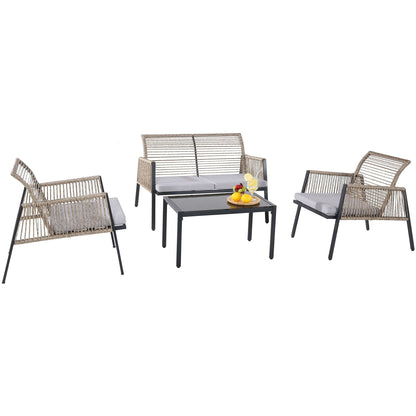 Set di mobili da giardino - Divano componibile da esterno in vimini e rattan, set da conversazione per tutte le stagioni, con morbidi cuscini