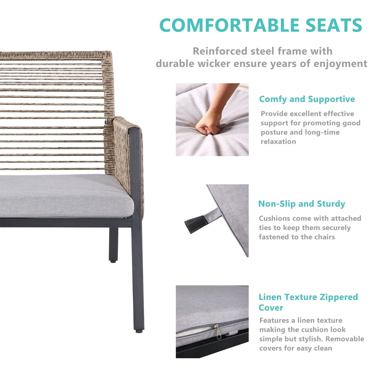 Set di mobili da giardino - Divano componibile da esterno in vimini e rattan, set da conversazione per tutte le stagioni, con morbidi cuscini