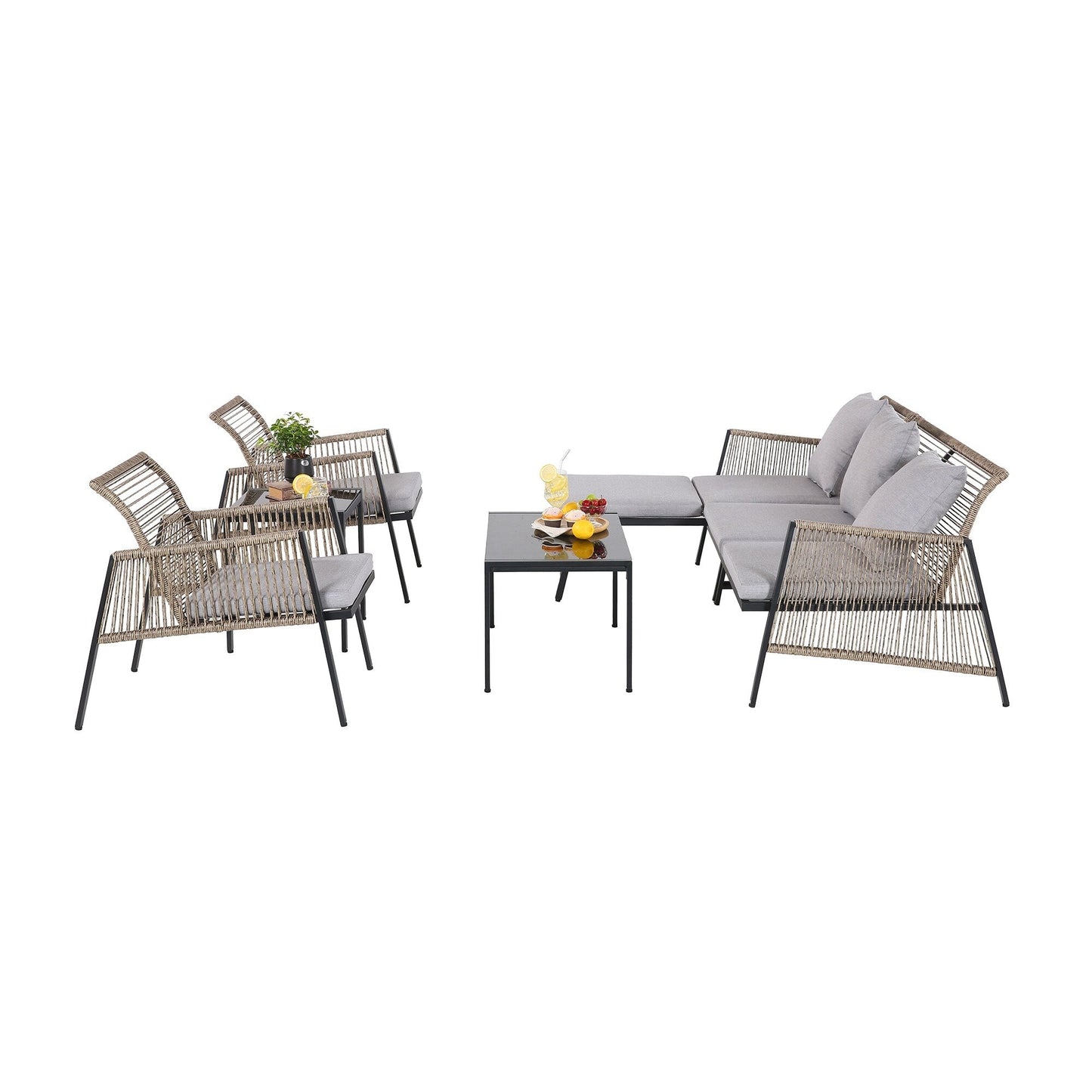 Set di mobili da giardino - Divano componibile da esterno in vimini e rattan, set da conversazione per tutte le stagioni, con morbidi cuscini