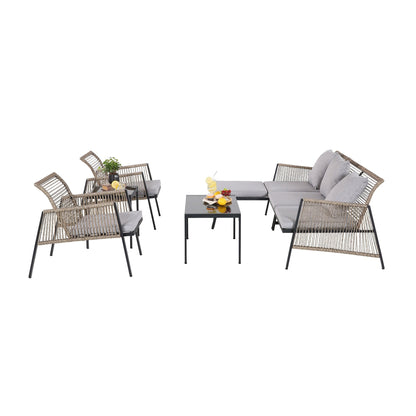 Set di mobili da giardino - Divano componibile da esterno in vimini e rattan, set da conversazione per tutte le stagioni, con morbidi cuscini