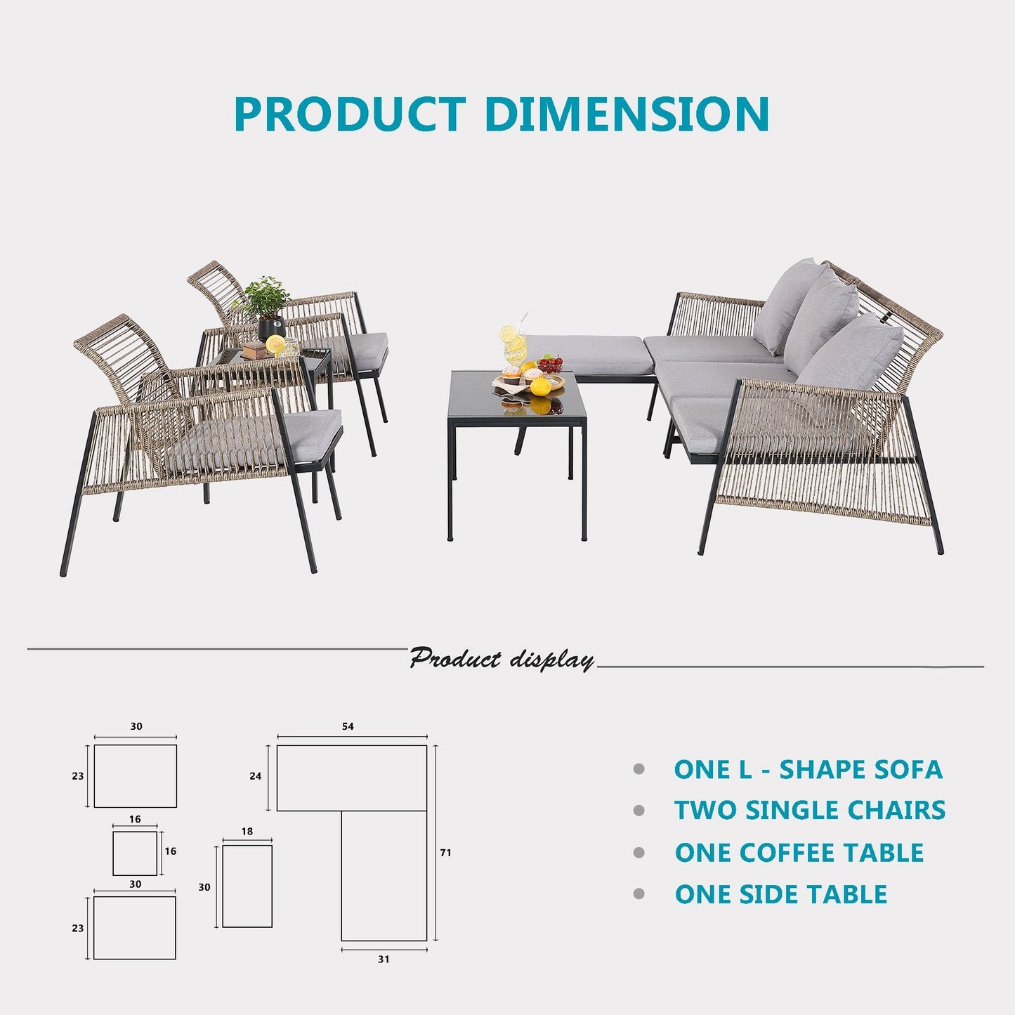 Set di mobili da giardino - Divano componibile da esterno in vimini e rattan, set da conversazione per tutte le stagioni, con morbidi cuscini