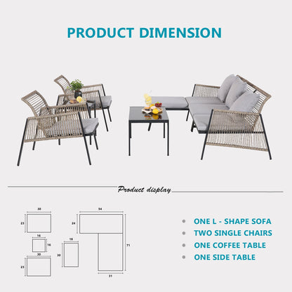 Set di mobili da giardino - Divano componibile da esterno in vimini e rattan, set da conversazione per tutte le stagioni, con morbidi cuscini