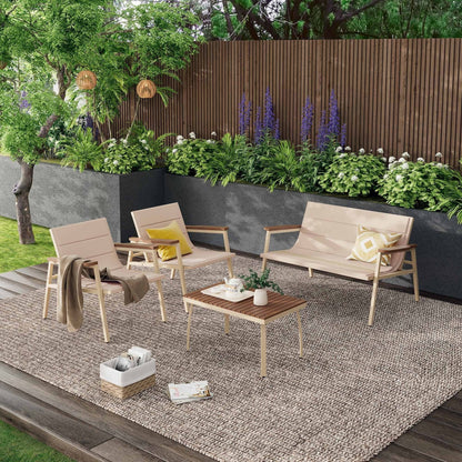 Set di mobili da giardino per esterni, 4 pezzi, set da conversazione per patio con cuscino imbottito sospeso per prato, cortile, balcone, beige