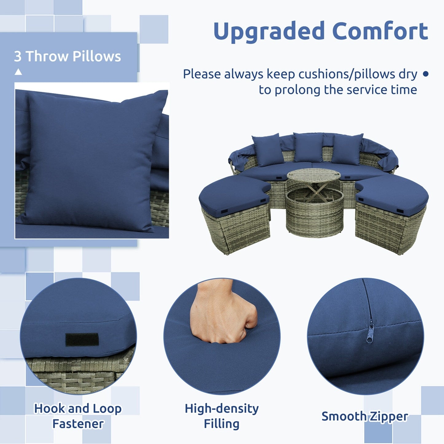 Divano letto da esterno in rattan con tavolino laterale e baldacchino