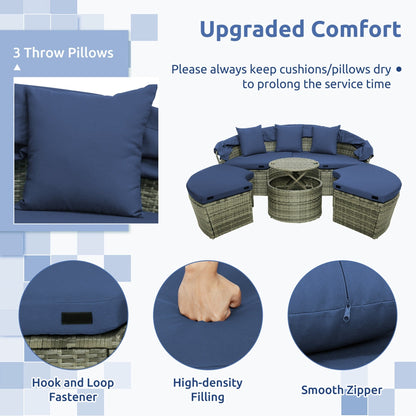 Divano letto da esterno in rattan con tavolino laterale e baldacchino