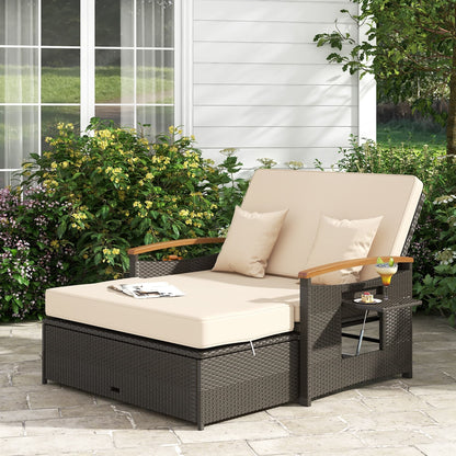 Set di divano letto in rattan per patio con divanetto imbottito e pouf contenitore