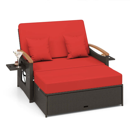 Set di divano letto in rattan per patio con divanetto imbottito e pouf contenitore