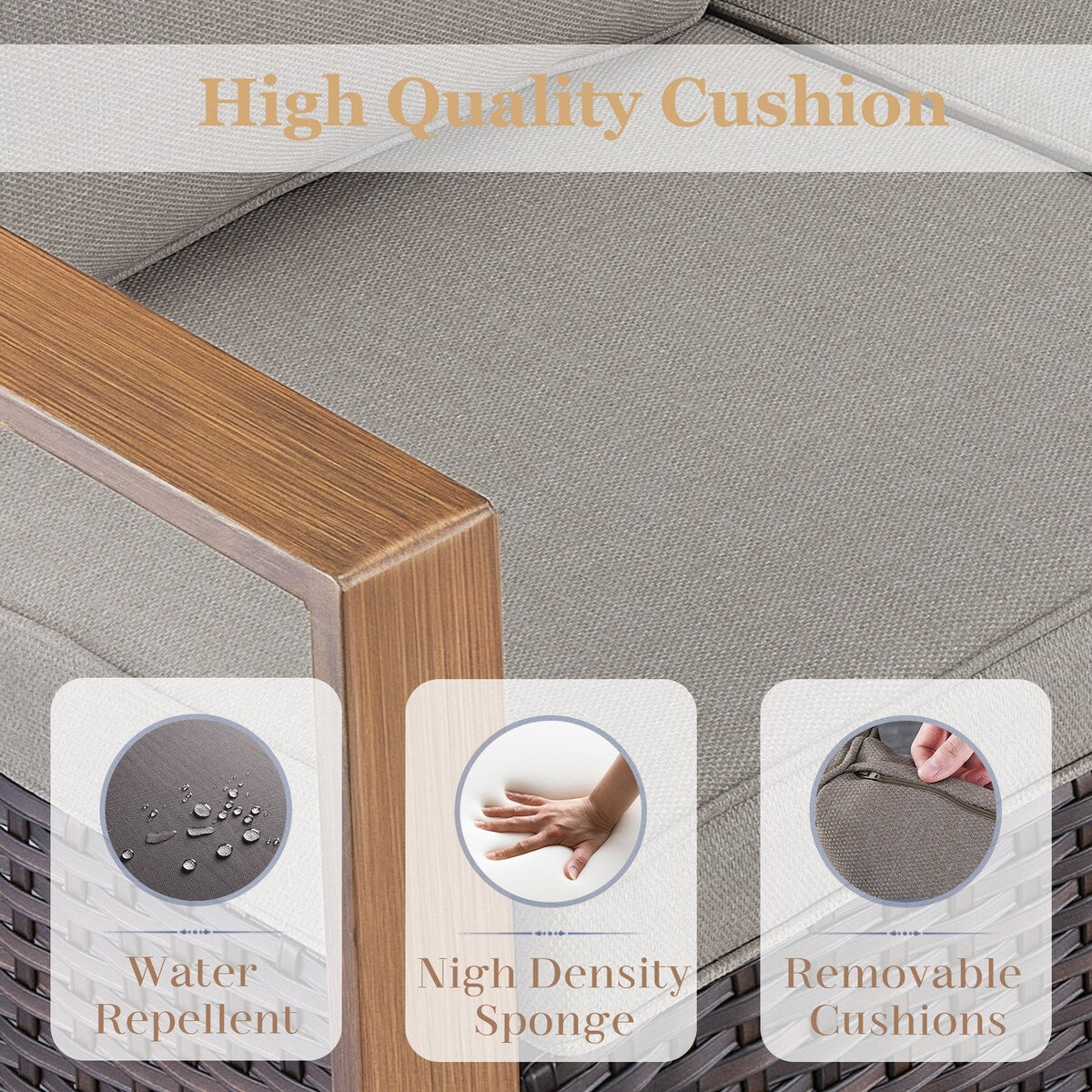 Divano da giardino con pouf a dondolo e tavolino da caffè - Marrone