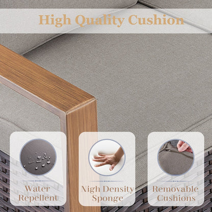 Divano da giardino con pouf a dondolo e tavolino da caffè - Marrone