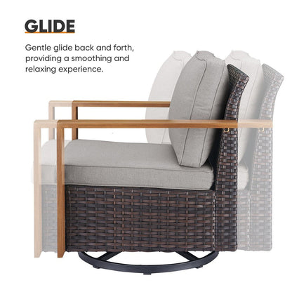 Divano da giardino con pouf a dondolo e tavolino da caffè - Marrone