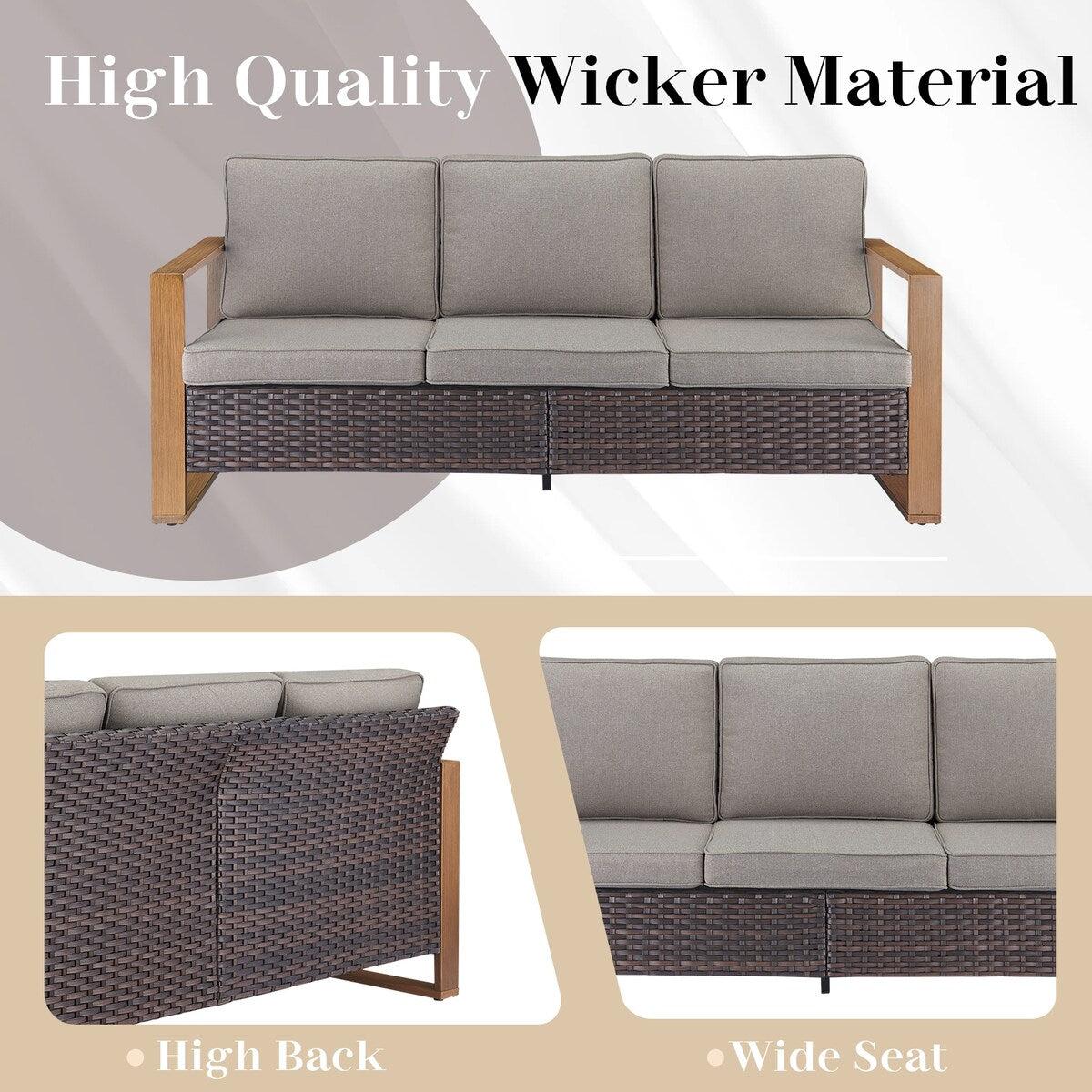 Divano da giardino con pouf a dondolo e tavolino da caffè - Marrone