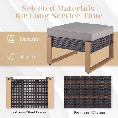 Divano da giardino con pouf a dondolo e tavolino da caffè - Marrone