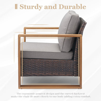 Divano da giardino con pouf a dondolo e tavolino da caffè - Marrone