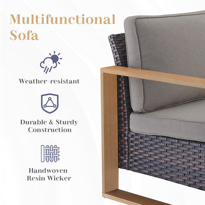 Divano da giardino con pouf a dondolo e tavolino da caffè - Marrone