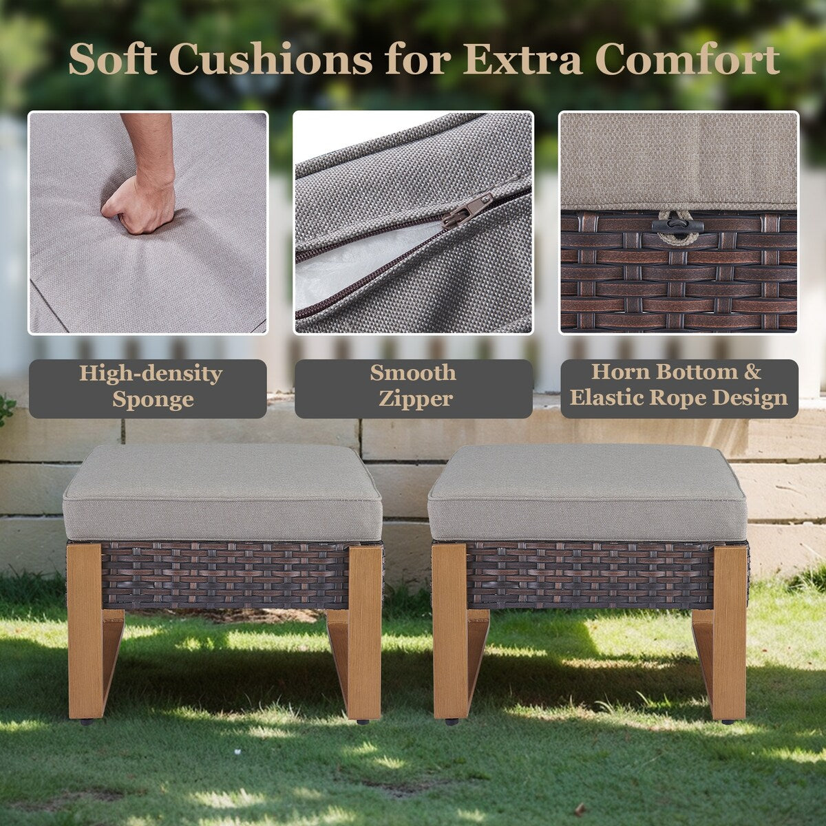 Divano da giardino con pouf a dondolo e tavolino da caffè - Marrone