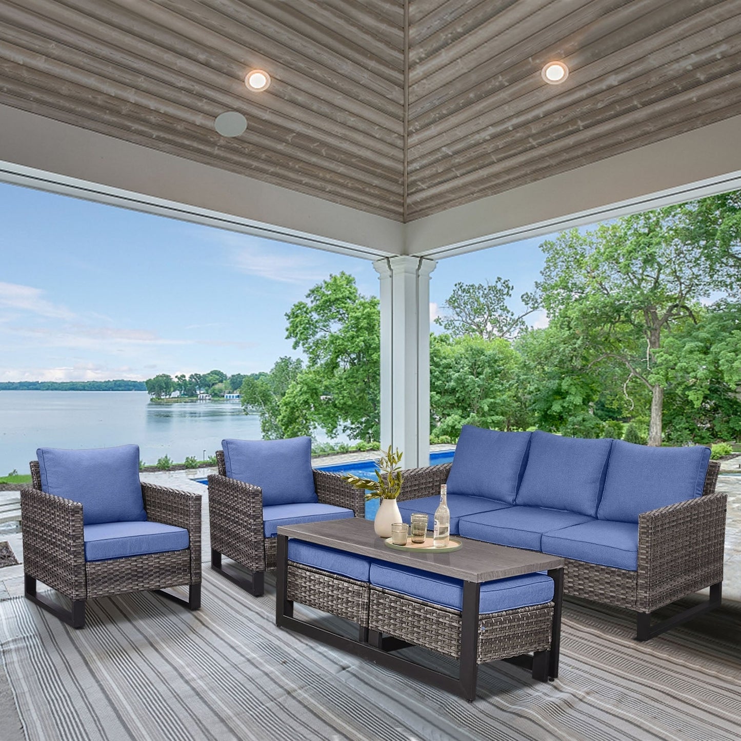 Set di 6 divani da esterno con sedia e pouf