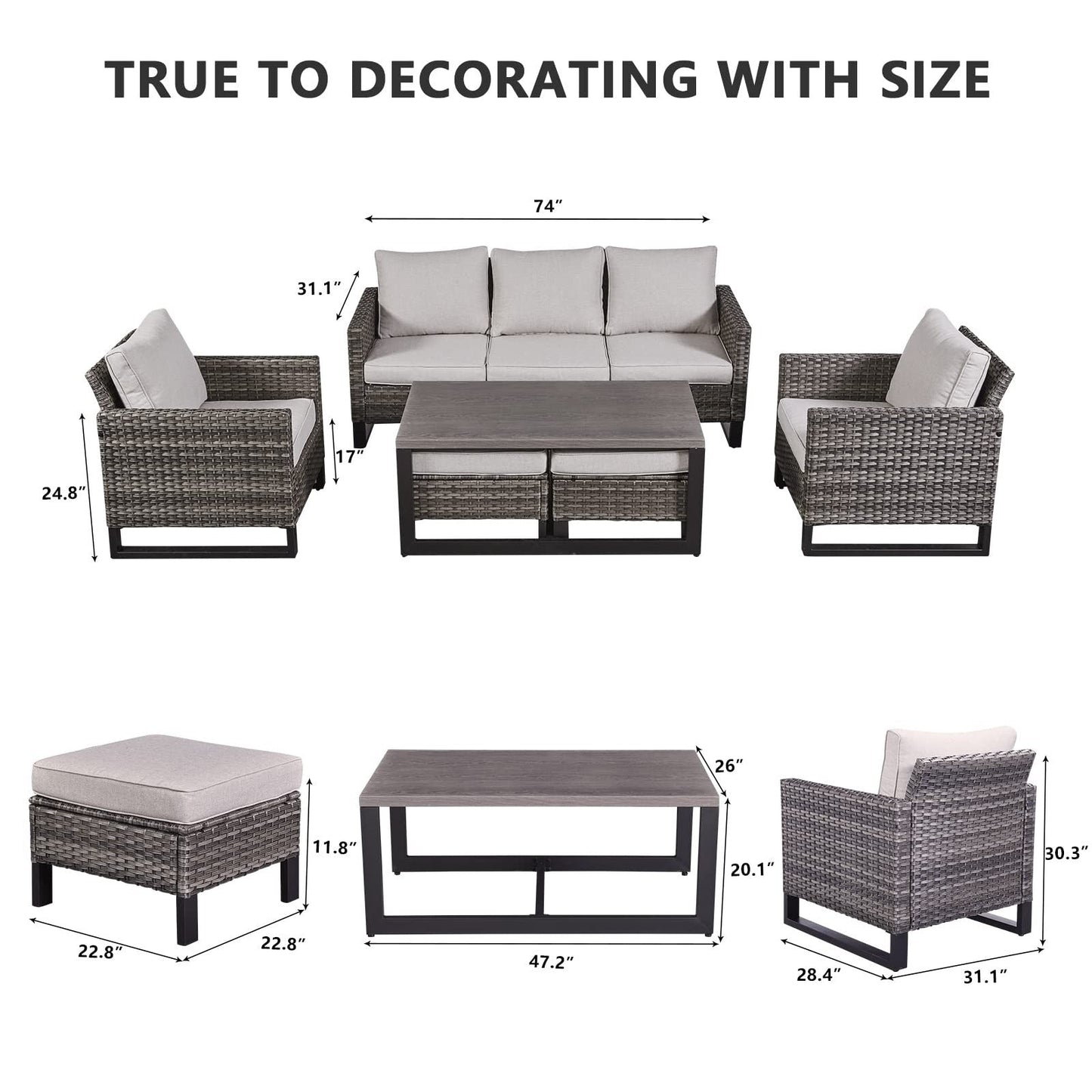 Set di 6 divani da esterno con sedia e pouf