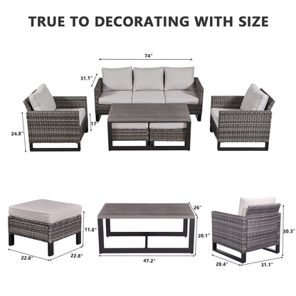 Set di 6 divani da esterno con sedia e pouf