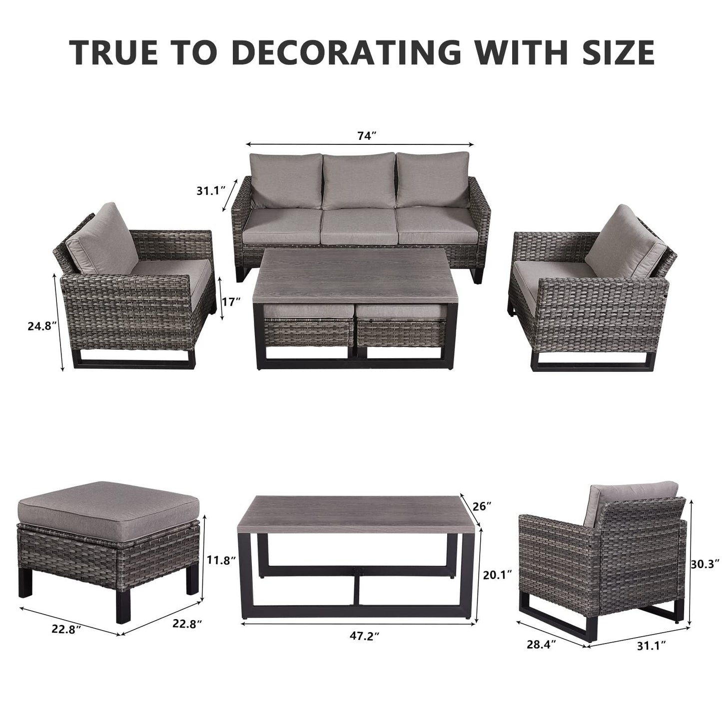 Set di 6 divani da esterno con sedia e pouf