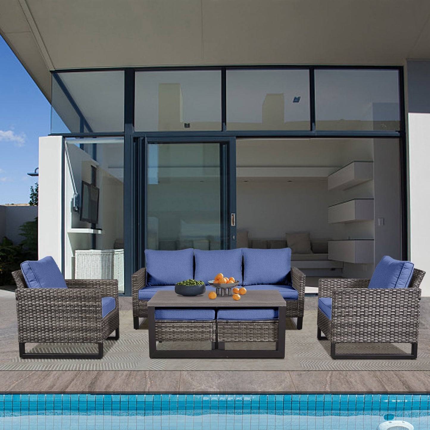 Set di 6 divani da esterno con sedia e pouf