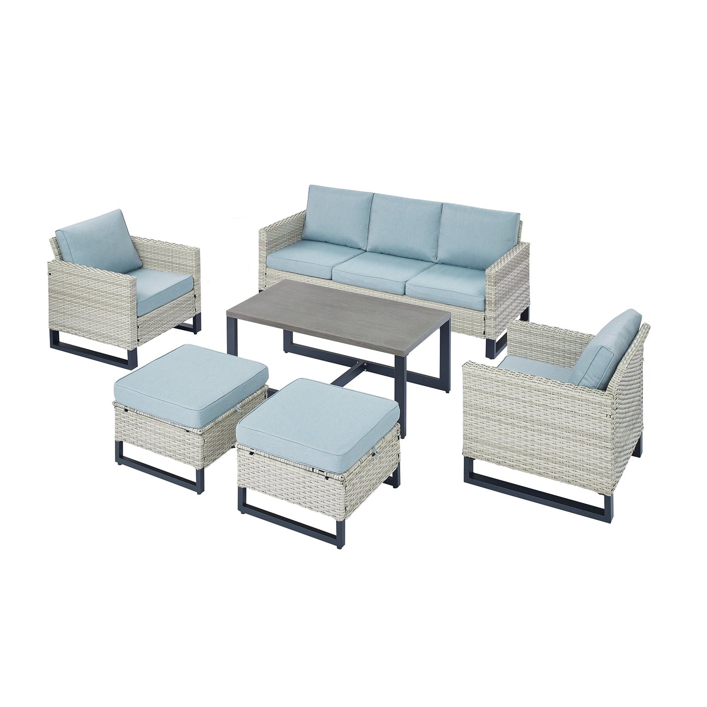 Set di 6 divani da esterno con sedia e pouf