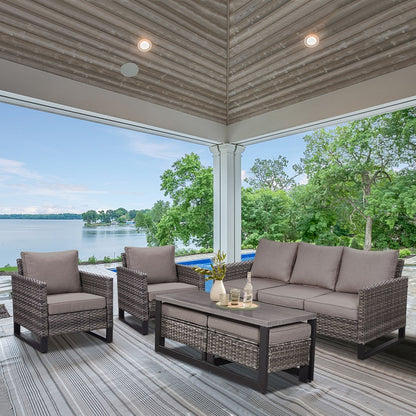 Set di 6 divani da esterno con sedia e pouf