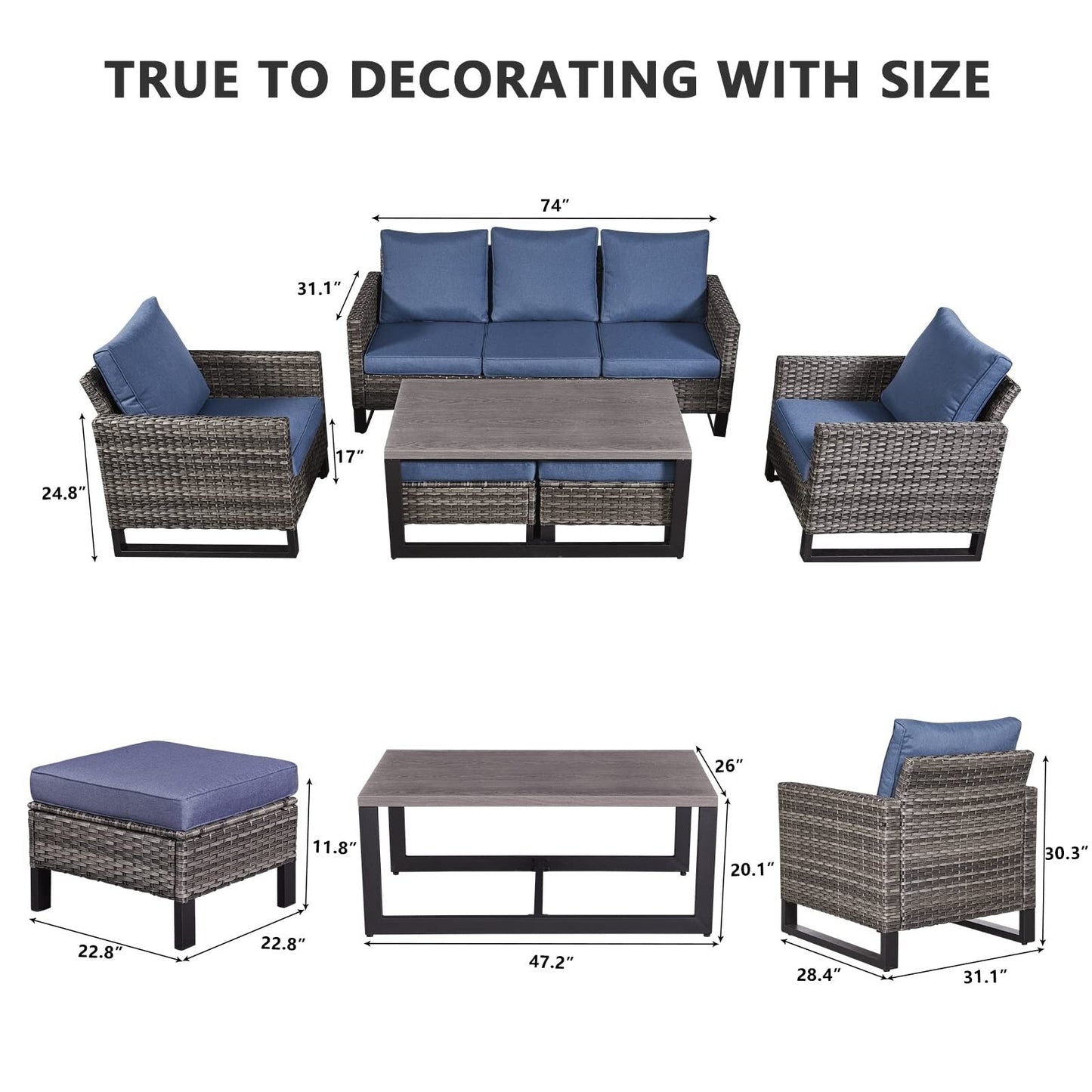 Set di 6 divani da esterno con sedia e pouf