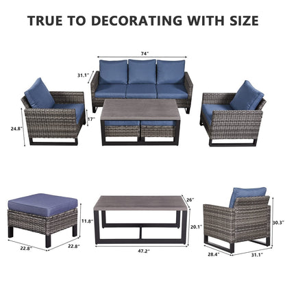 Set di 6 divani da esterno con sedia e pouf