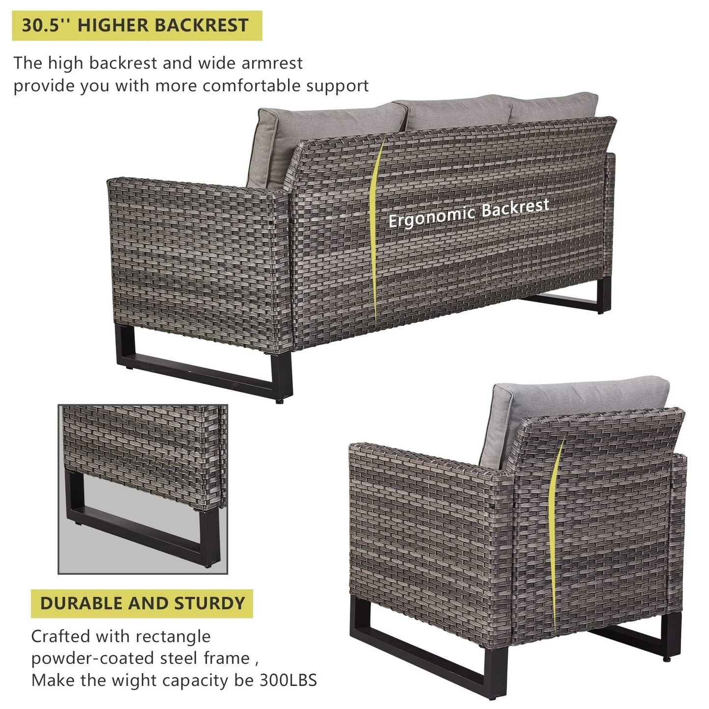 Set di 6 divani da esterno con sedia e pouf