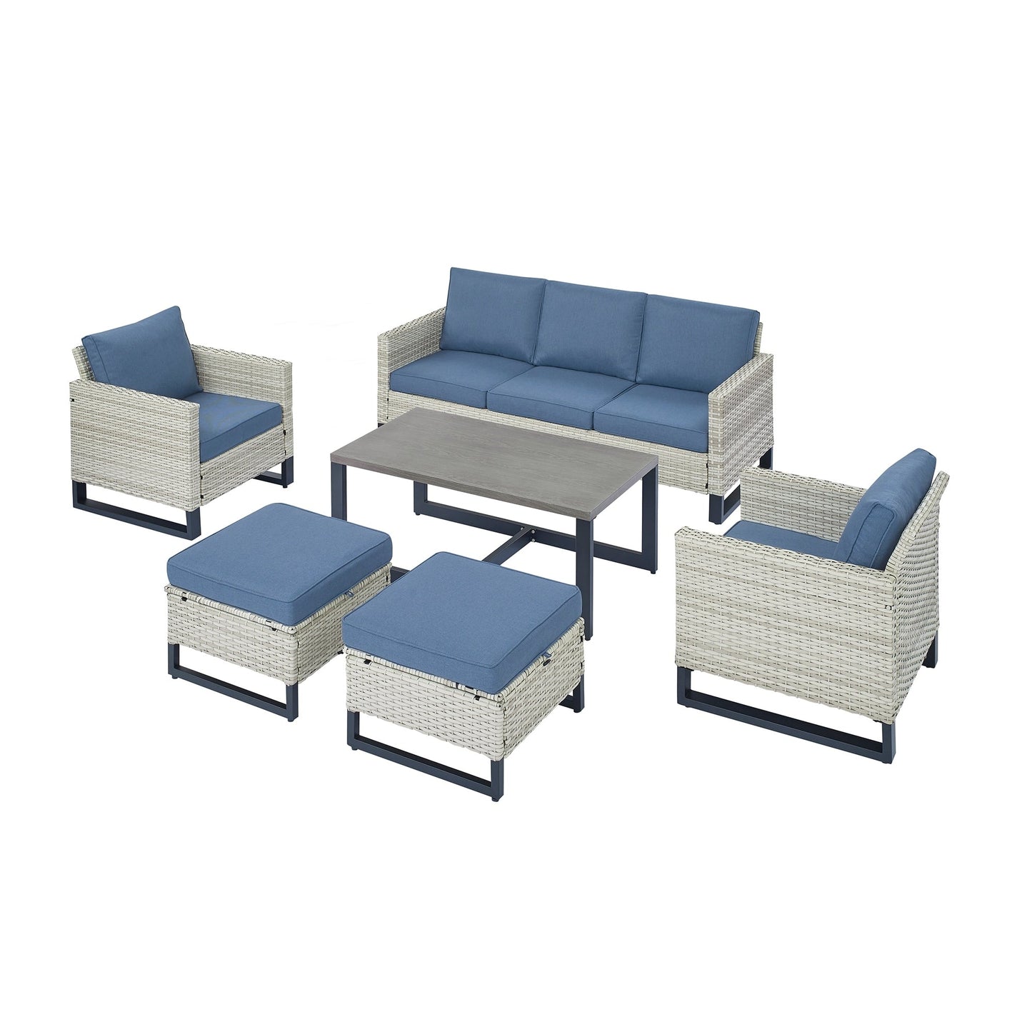 Set di 6 divani da esterno con sedia e pouf