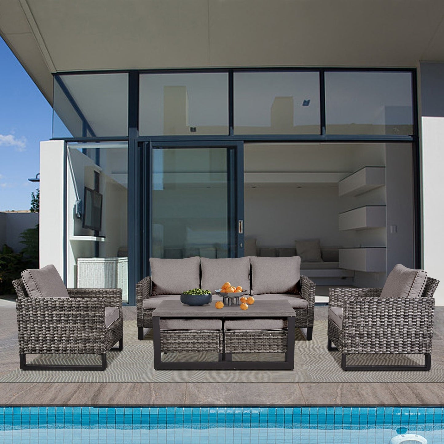 Set di 6 divani da esterno con sedia e pouf